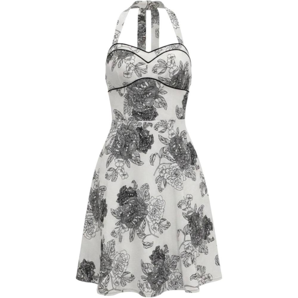 Ruby Rox Floral Halter Dress 3 White Black Rockabilly Pinup Retro 1950s Summer